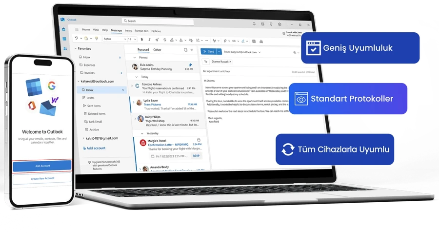 Outlook, Thunderbird ve mobil e-posta uygulamalarıyla uyumluluk